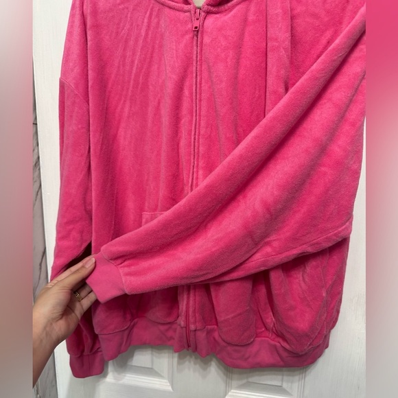 SKIMS Pink Terry Cloth Full Zip Hoodie W/ Pockets Women’s Size 2X - Picture 3 of 11